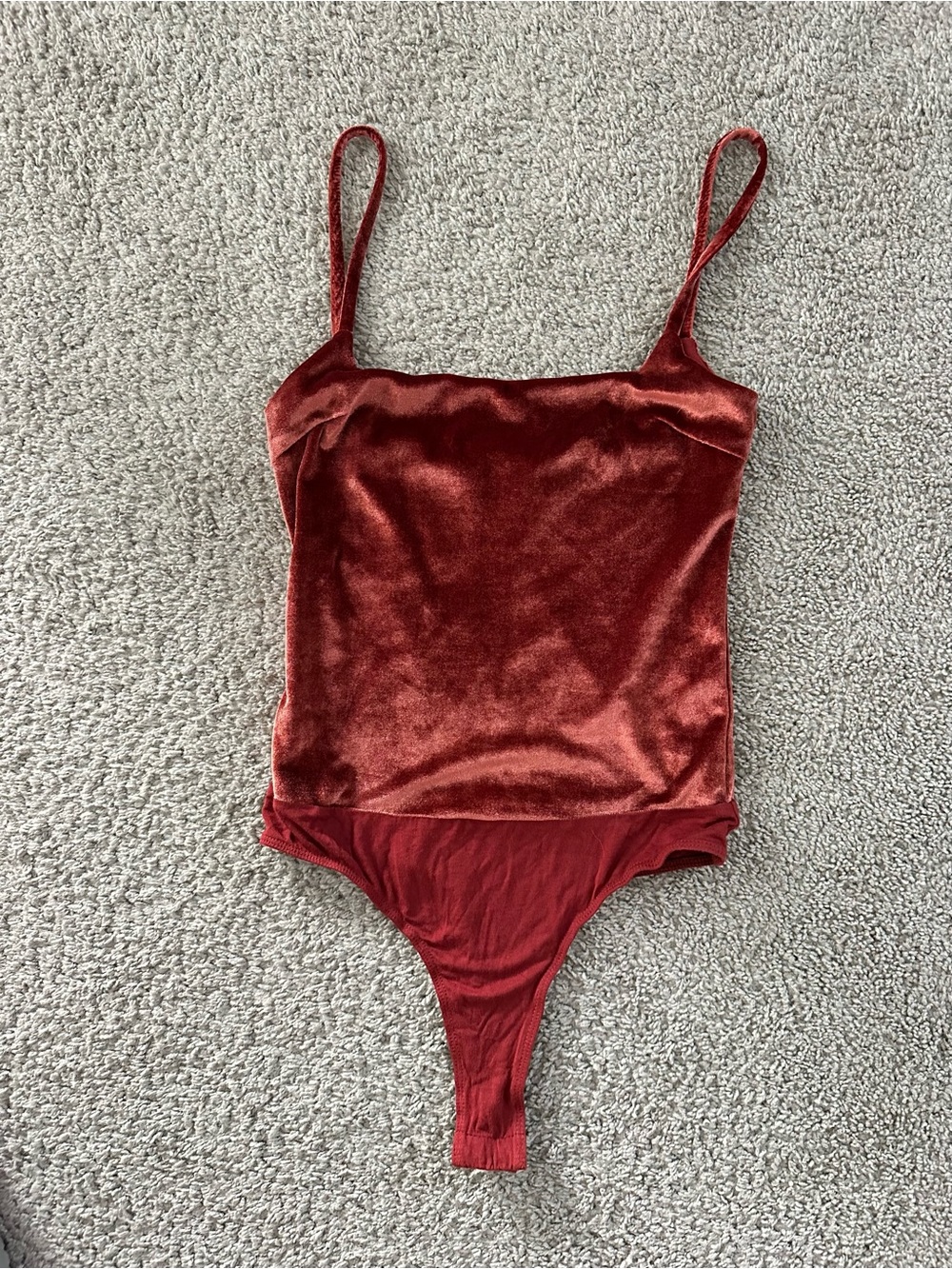Lulu’s Ultimate Babe Velvet Square Neck Red Bodysuit - XS